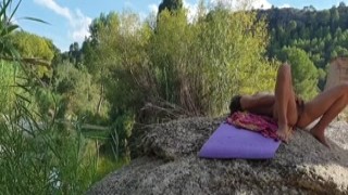 Julia Roca outdoor solo masturbation fingering pussy hairy